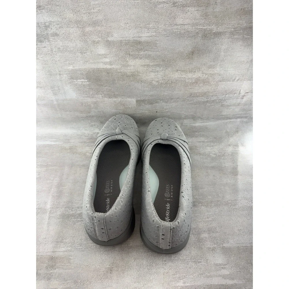 LifeStride BZees Air Step Gray Eyelet Bow Slip On Wedge Shoes Women Sz 7.5W GEM2